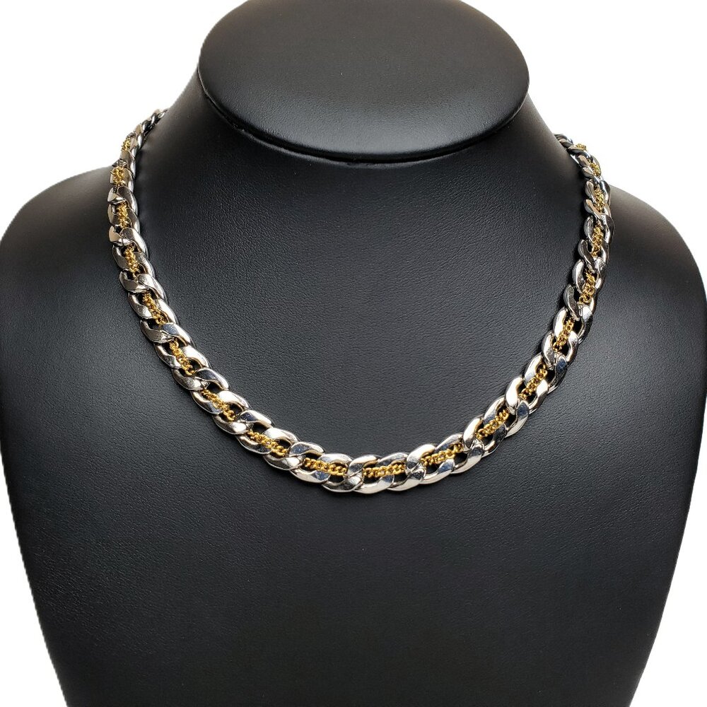 20" Mens 18K Gold & Silver Two Tone Cuban Chain Link Necklace 18K Silver Jewelry